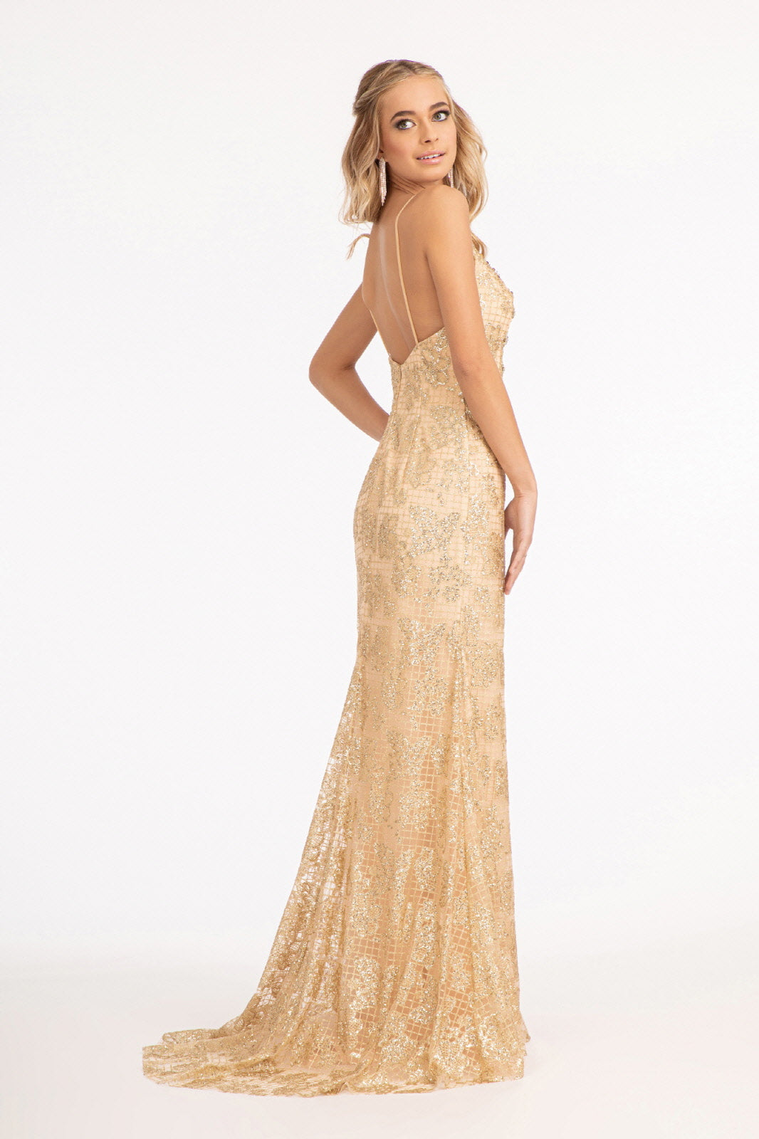 Glitter Embellished Mesh Mermaid Jewel Embellishment and Detached Layer Long Prom Dress GLGL3004