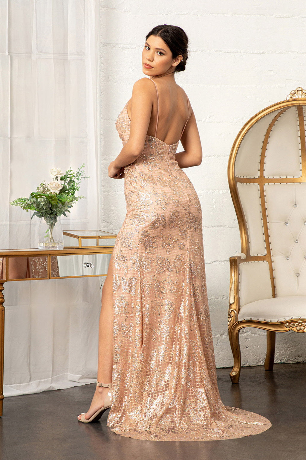 Glitter Embellished Mesh Mermaid Jewel Embellishment and Detached Layer Long Prom Dress GLGL3004