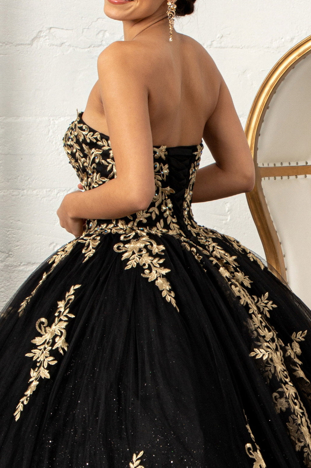 Jewel Embellished Tulle w/ Embroidered Mesh Cape Quinceanera Ball Dress GLGL3016