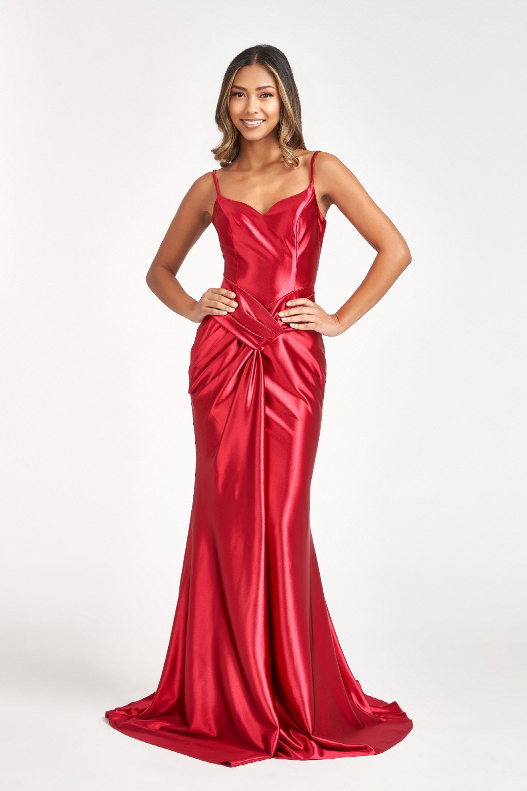 Sweetheart Satin Mermaid Bridesmdi Gown w/ Open Back & Gathered Waistline GLGL3044