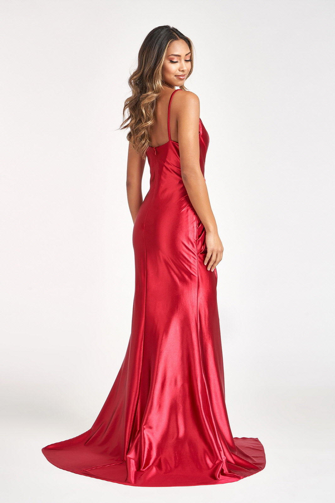 Sweetheart Satin Mermaid Bridesmdi Gown w/ Open Back & Gathered Waistline GLGL3044