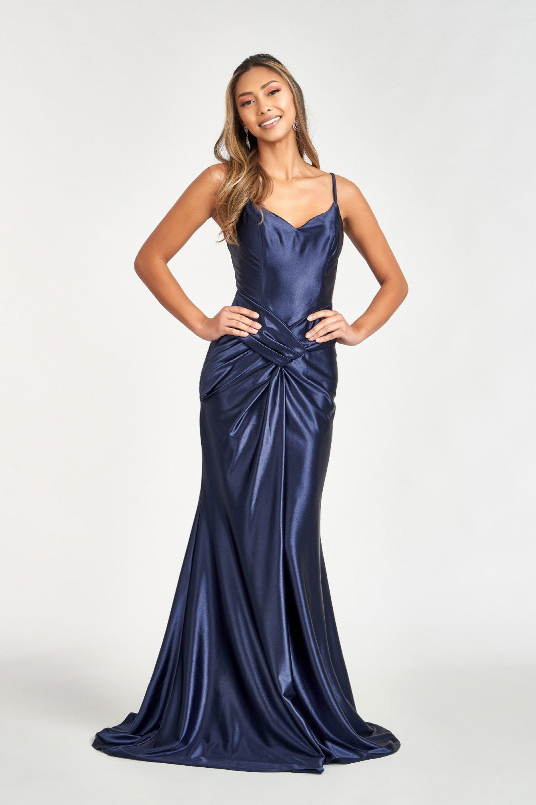 Sweetheart Satin Mermaid Bridesmdi Gown w/ Open Back & Gathered Waistline GLGL3044