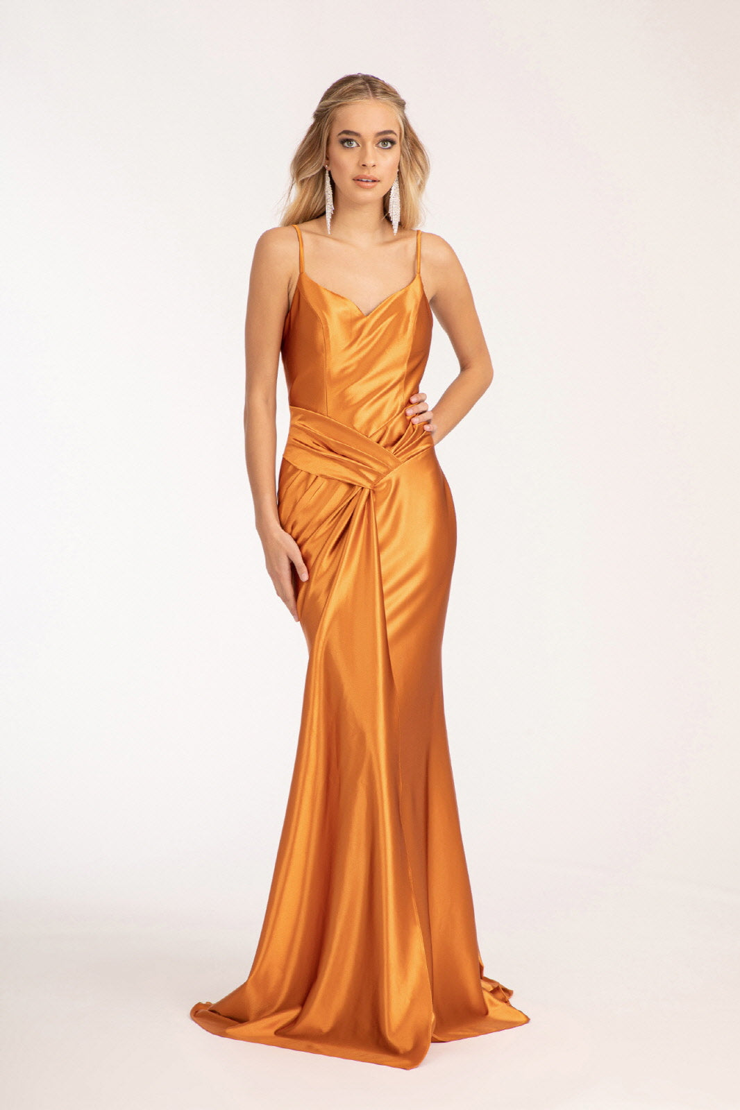 Sweetheart Satin Mermaid Bridesmdi Gown w/ Open Back & Gathered Waistline GLGL3044