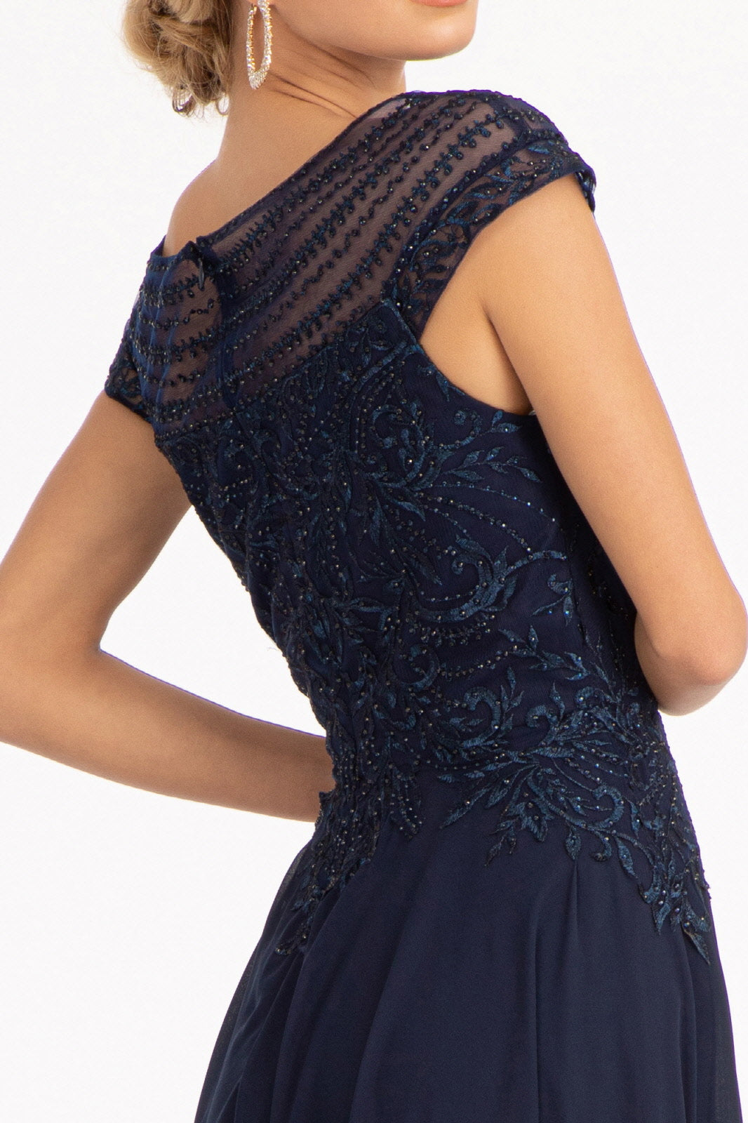 Beads Embellished Chiffon A-line w/ Cap Sleeves Long Mother Of The Bride Dress GLGL3065