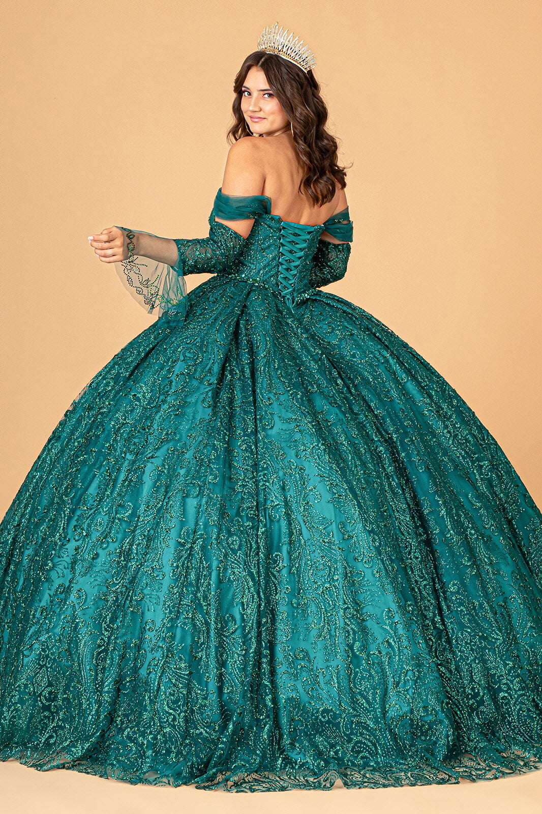 Jewel Mesh w/ Mini Bag and Separate Long Sleeves Quinceanera Dress GLGL3073