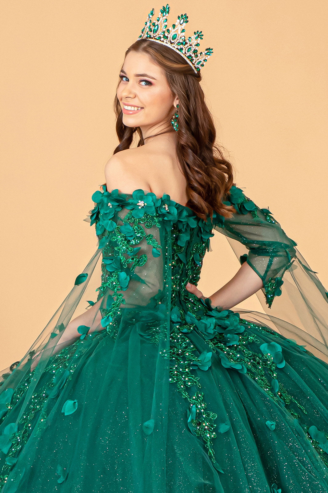 Off Shoulder Mesh w/ Shoulder Side Mesh Drapes Quinceanera Dress GLGL3075
