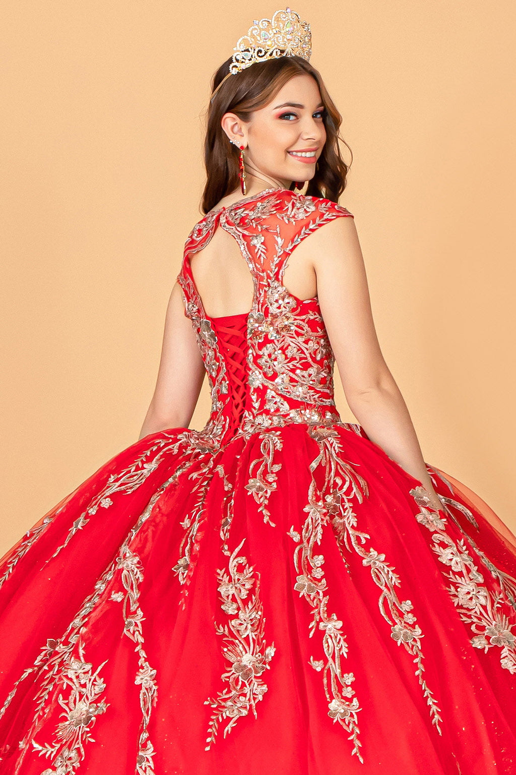 Sequins Embellished Long Quinceanera Gown w/ Detachable Cape GLGL3076