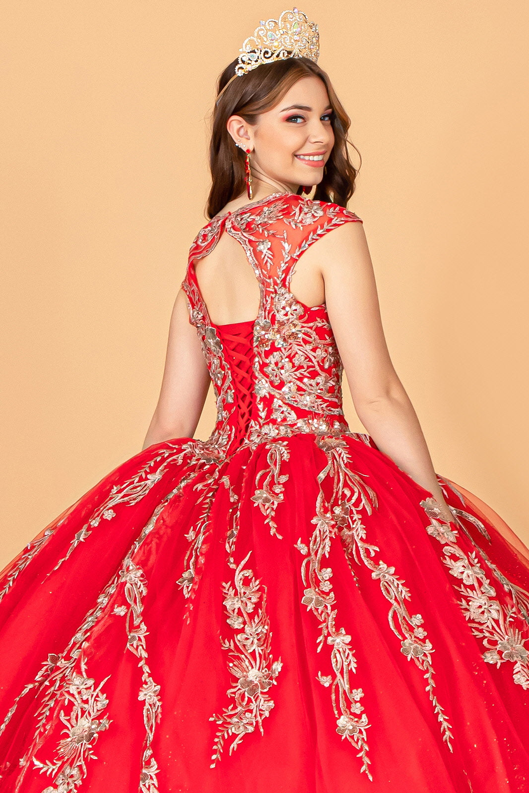 Sequins Embellished Long Quinceanera Gown w/ Detachable Cape GLGL3076