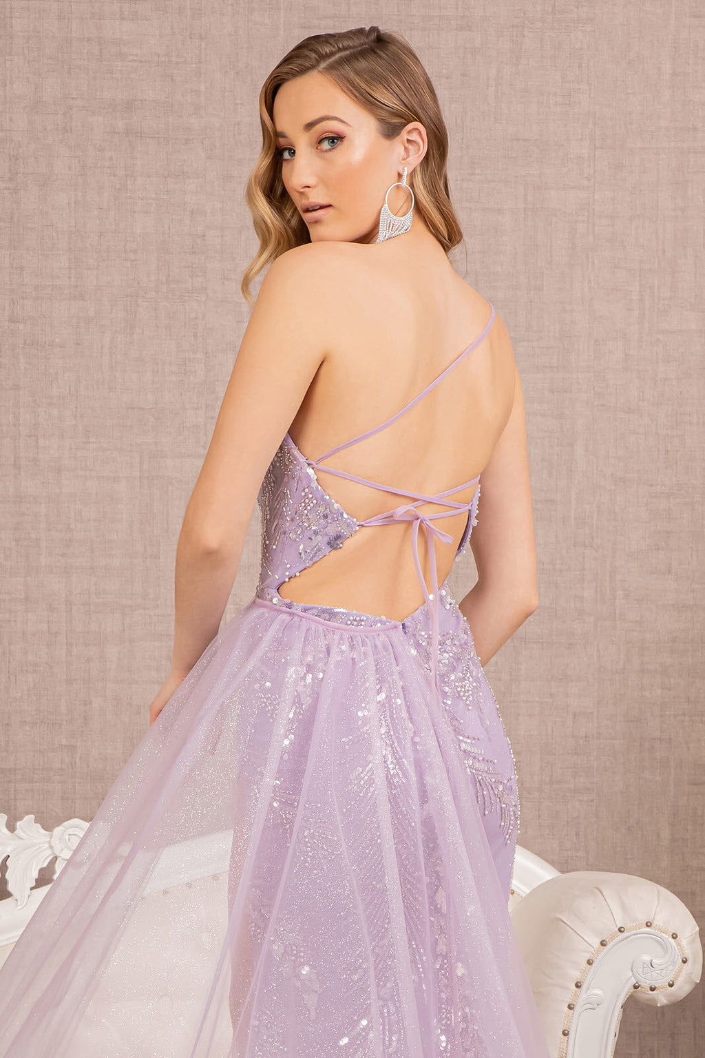 Jewel Mermaid Sheer Side Slit and Detachable Side Mesh Layer Long Prom Dress GLGL3116