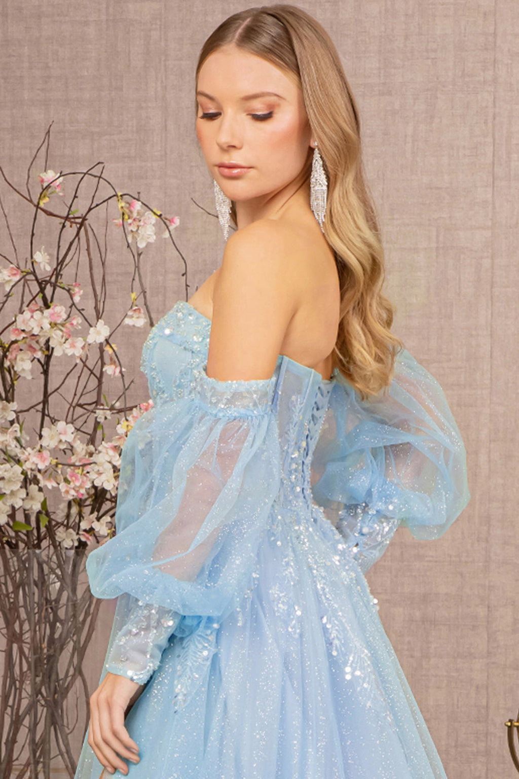 Sequin Glitter Sheer Bodice Illusion Sweetheart A-line Mesh Long Prom Dress GLGL3118