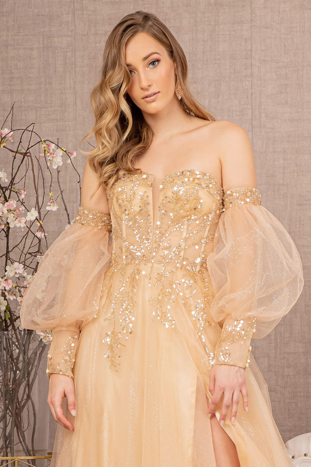 Sequin Glitter Sheer Bodice Illusion Sweetheart A-line Mesh Long Prom Dress GLGL3118