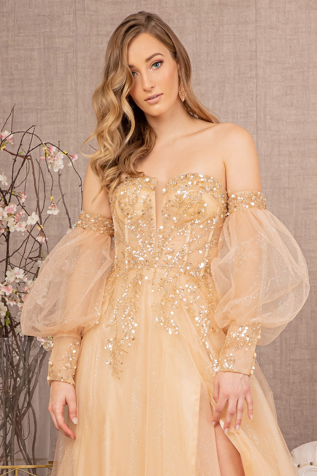 Sequin Glitter Sheer Bodice Illusion Sweetheart A-line Mesh Long Prom Dress GLGL3118
