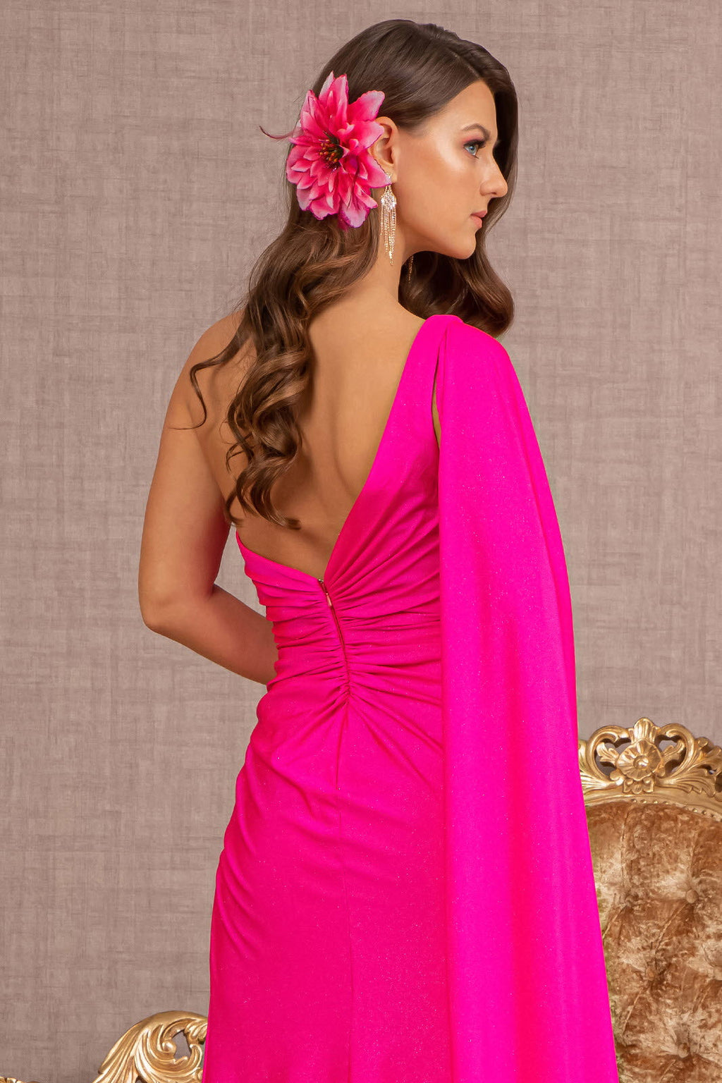 Glitter Asymmetric Ruched Side Mermaid w/ Side Long Layer Long Prom Dress GLGL3136