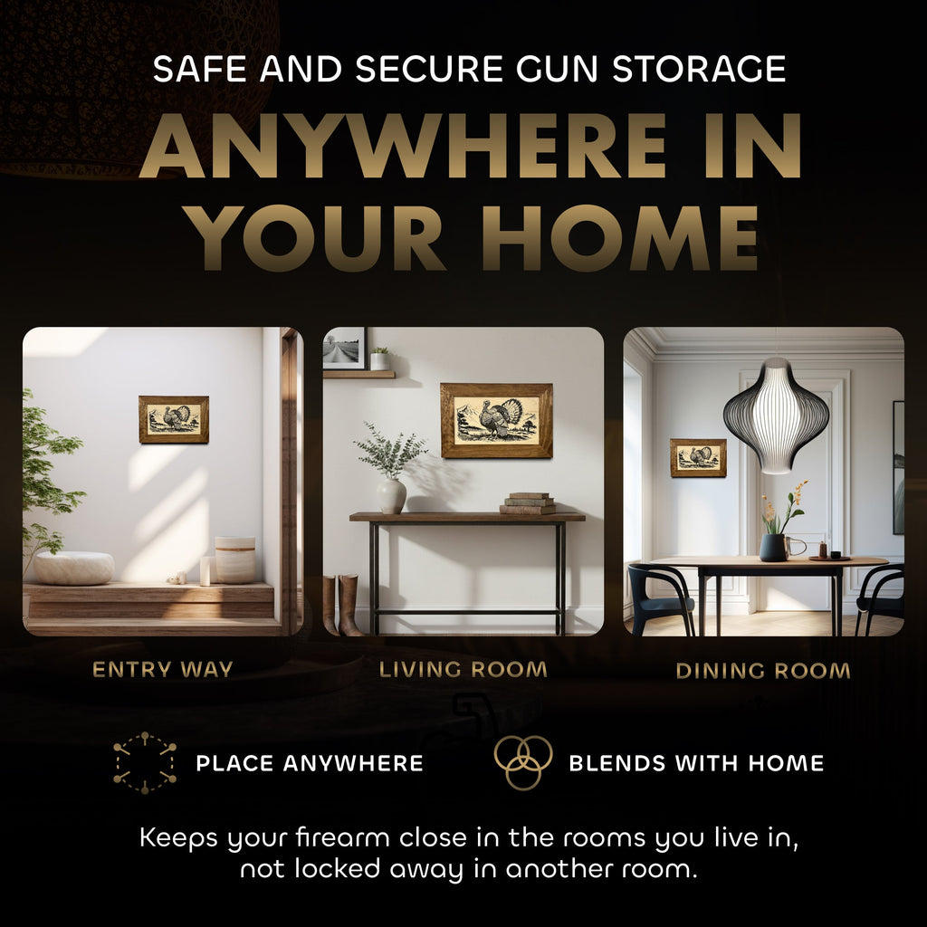 Wild Turkey Gobbler Gun Concealment Furniture - Handcrafted Hidden Gun Storage Wall Decor - Hidden Safe Furniture with Magnetic Lock for Quick Access & Storage