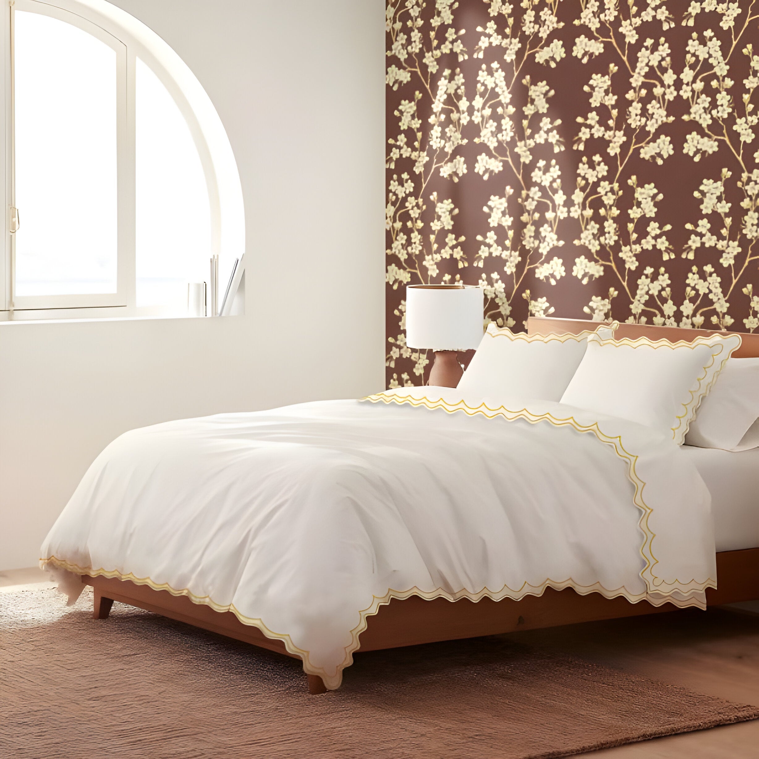 400TC Cotton Sateen Double Scallop Embroidery Duvet Cover Set