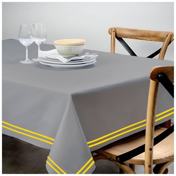 Double Embroidery Border Sateen Cotton Solid Table Cloth - Light Grey