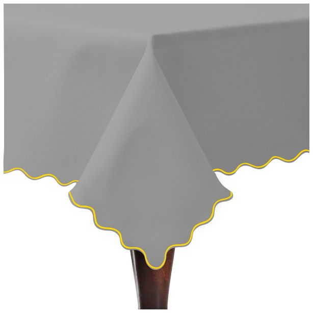 Scallop Embroidery Sateen Cotton Solid Table Cloth - Light Grey