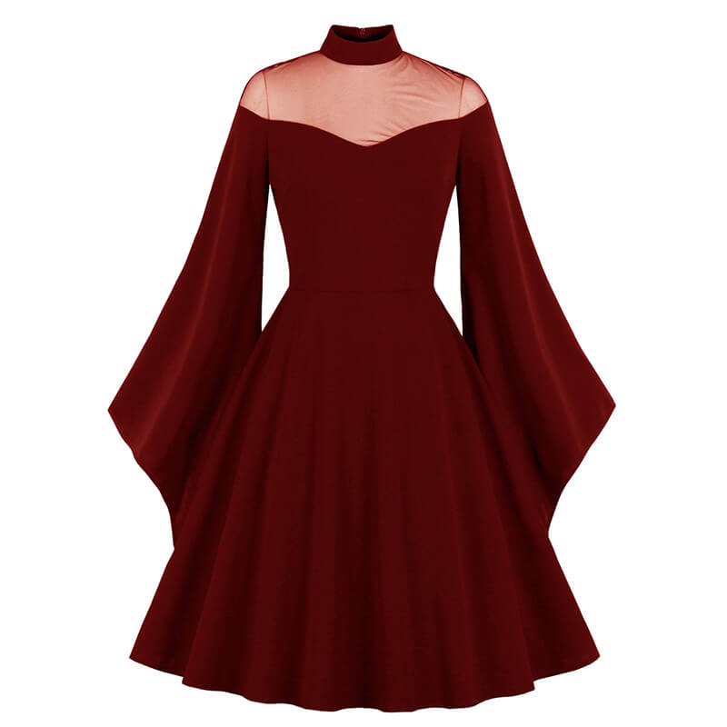 Gothic Mesh Patchwork Flared Sleeve Dress
