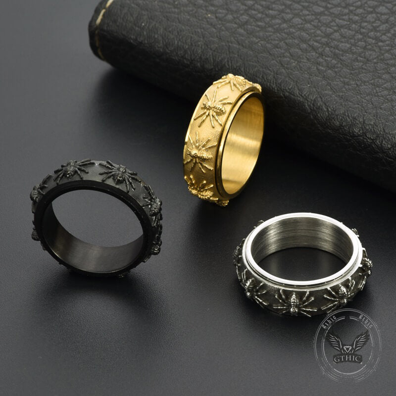 Gothic Spider Pattern Stainless Steel Spinner Ring