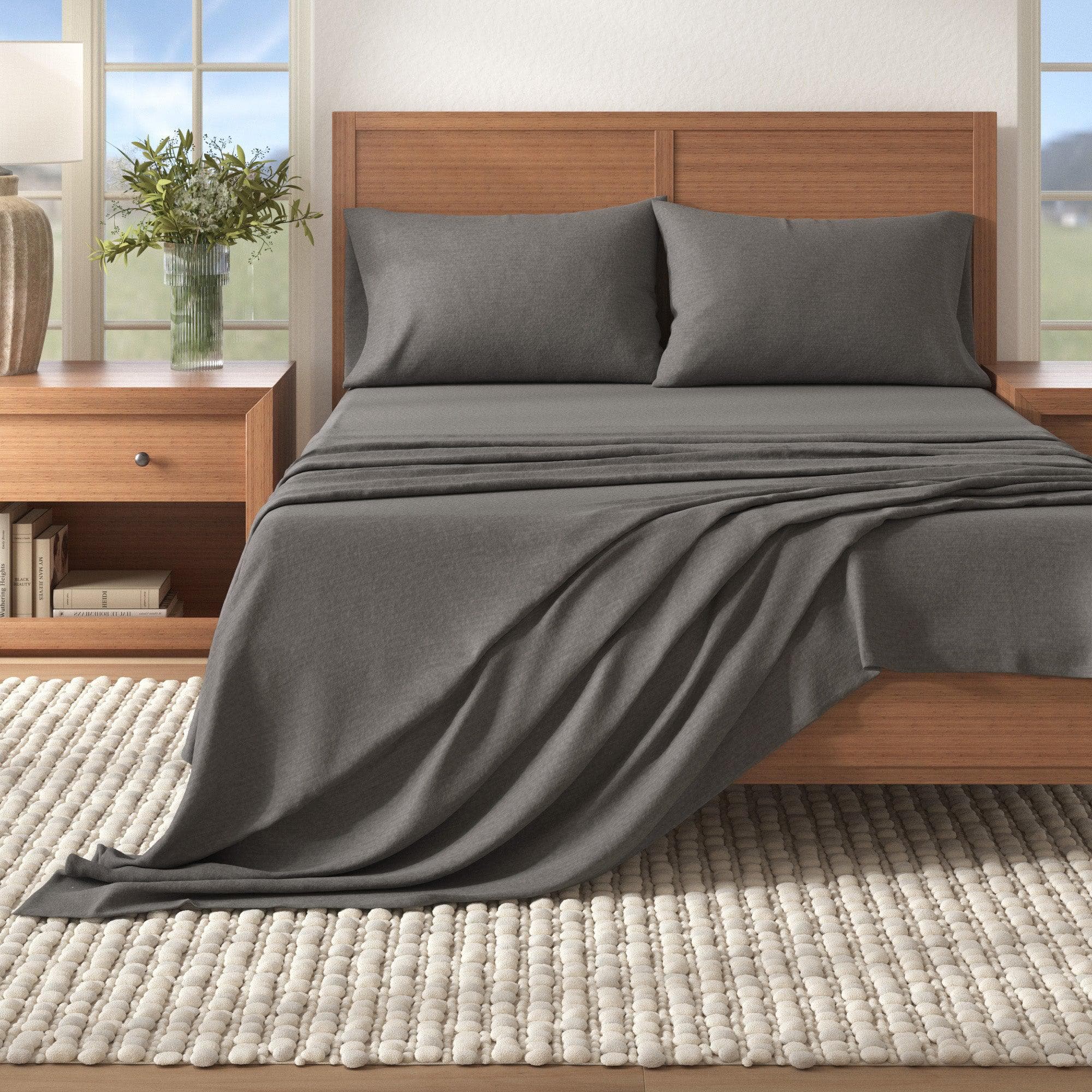 4 Piece Heathered Solid Cotton Blend Flannel Sheet Set - Anders Collection