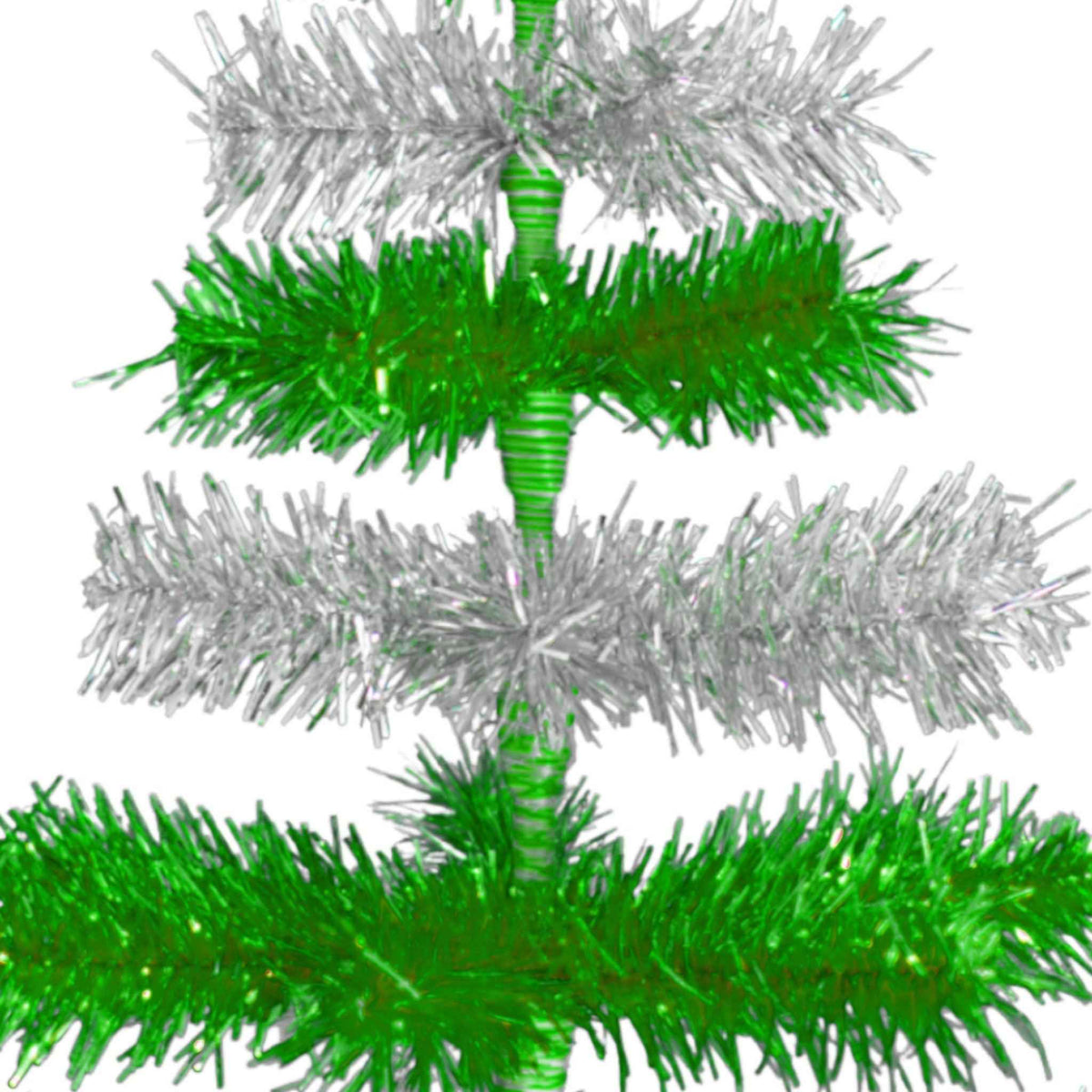 Green & Silver Layered Tinsel Christmas Tree