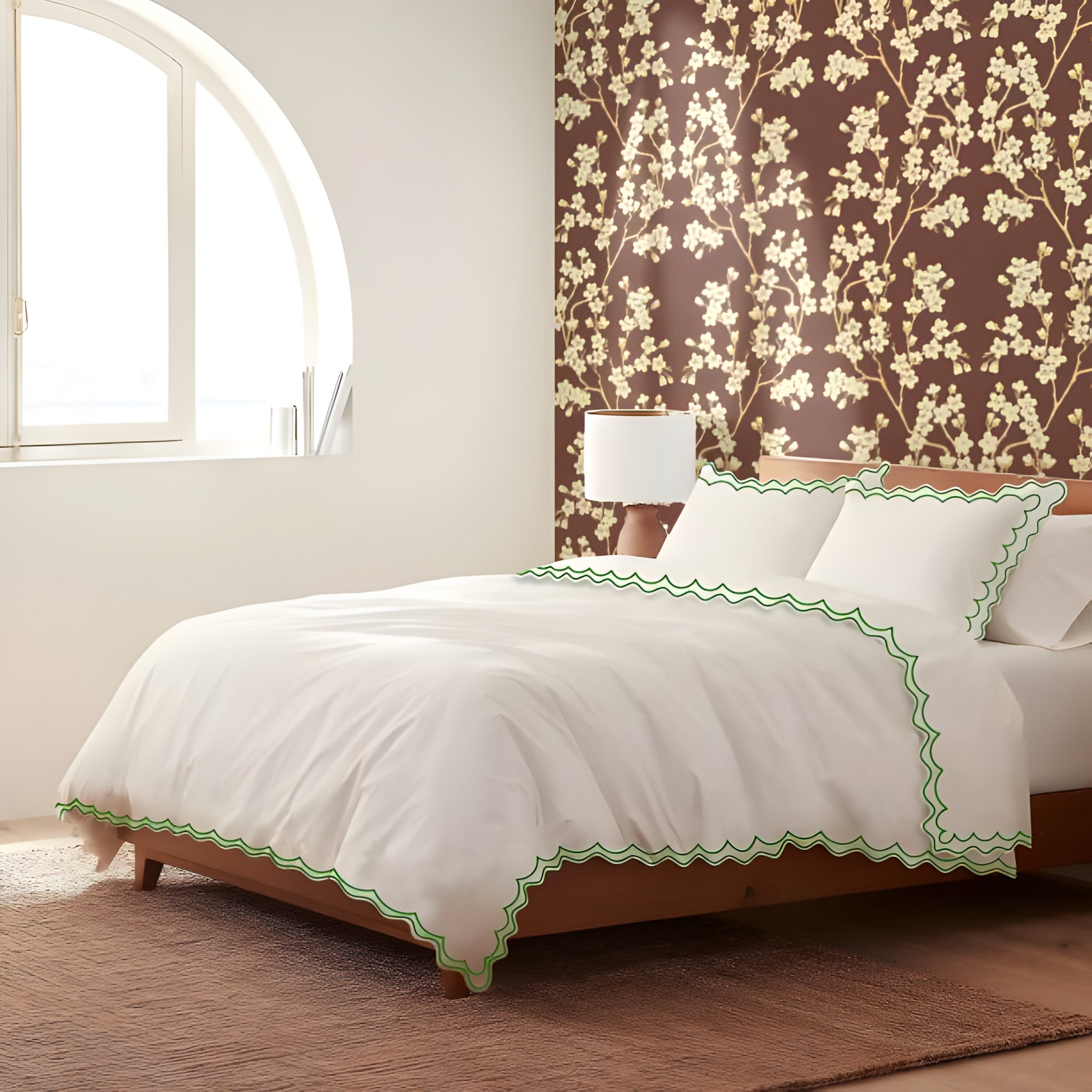 400TC Cotton Sateen Double Scallop Embroidery Duvet Cover Set