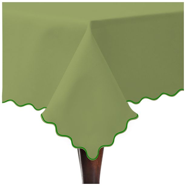 Scallop Embroidery Sateen Cotton Solid Table Cloth - Sage