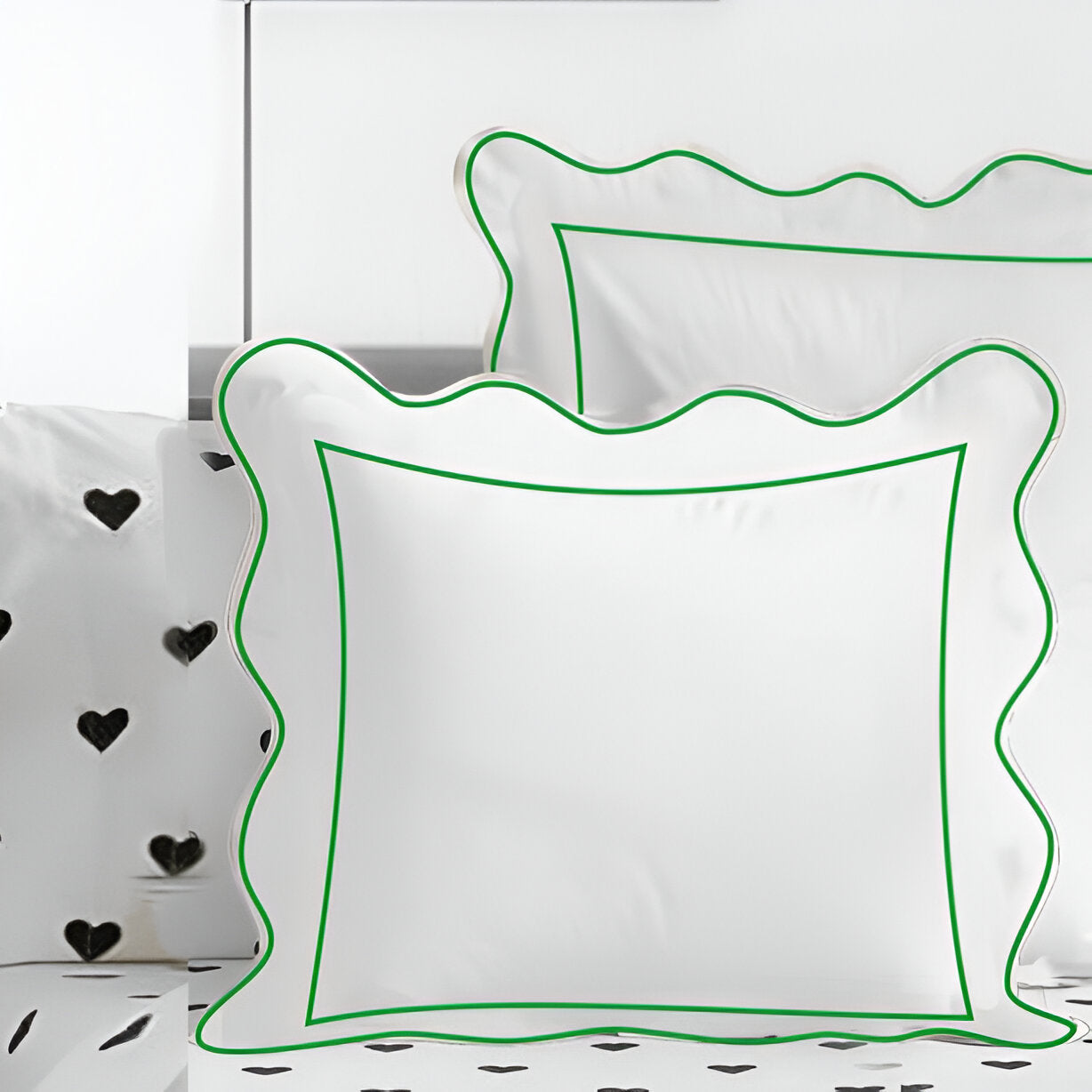400TC Cotton Scallop Embroidery & Border Sateen Solid Euro Sham