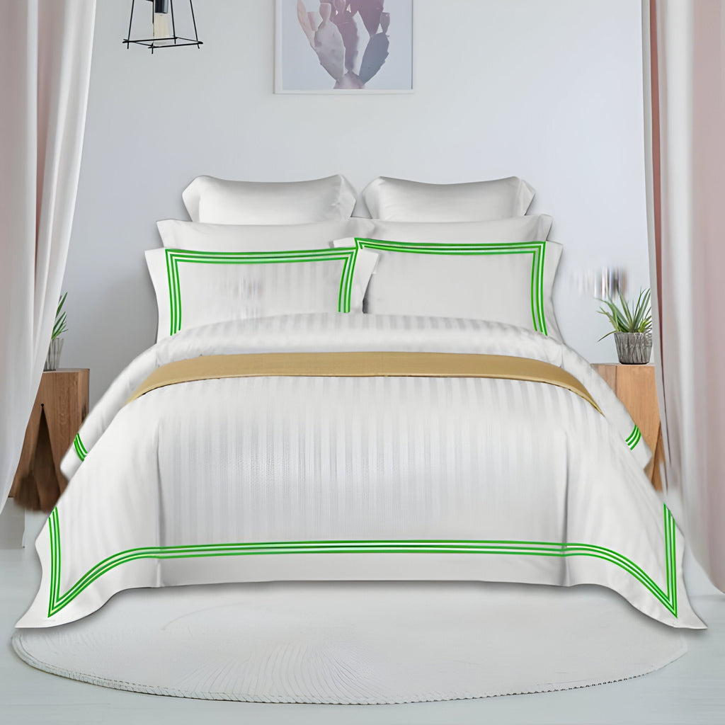 400TC Cotton Sateen Triple Edge Embroidery Stripe Duvet Cover Set