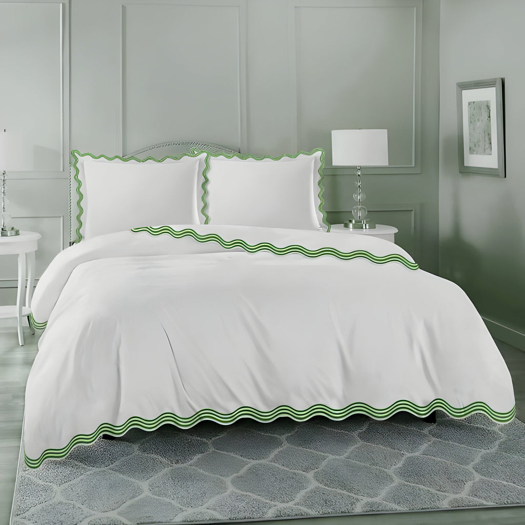 400TC Cotton Sateen Triple Scallop Embroidery Duvet Cover Set