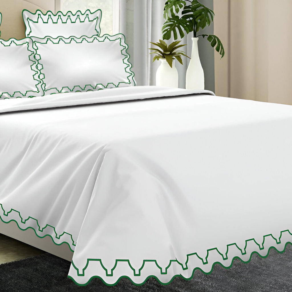 Imaginary Scallop 400TC Cotton Embroidery Sateen Solid Duvet Cover Set