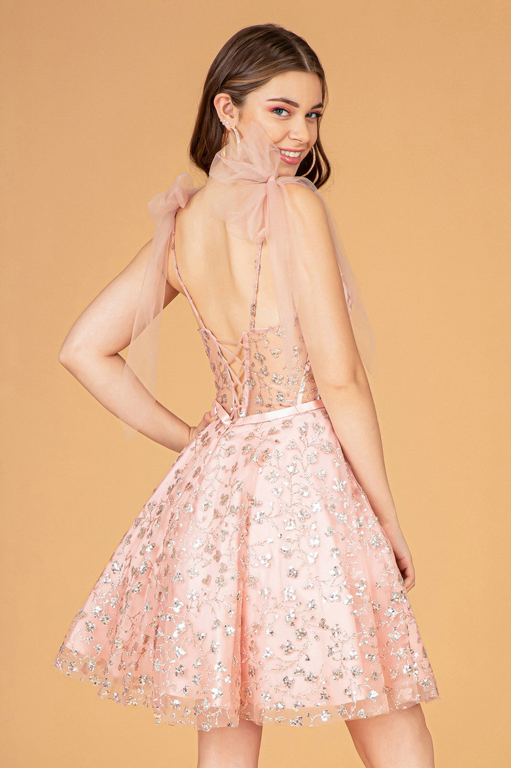 Statuesque Mesh A-Line Homecoming Gown w/ Ribbon Attachment GLGL3088
