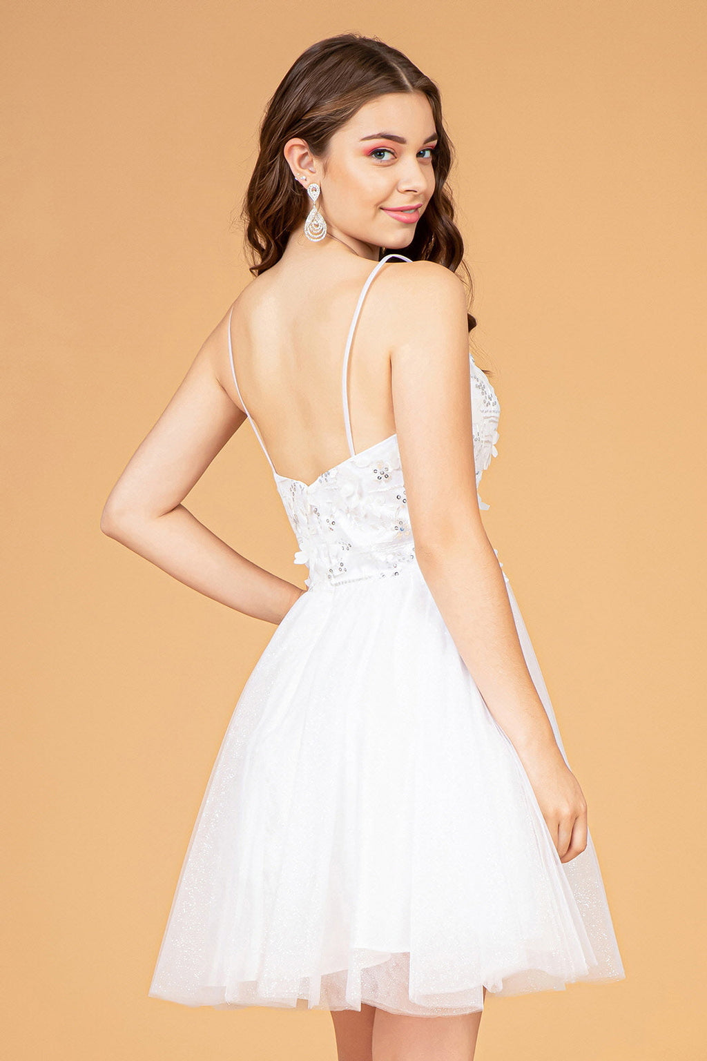 3D Flower Applique Embellished Short Mesh Homecoming Gown w/ Short Cape GLGS3089