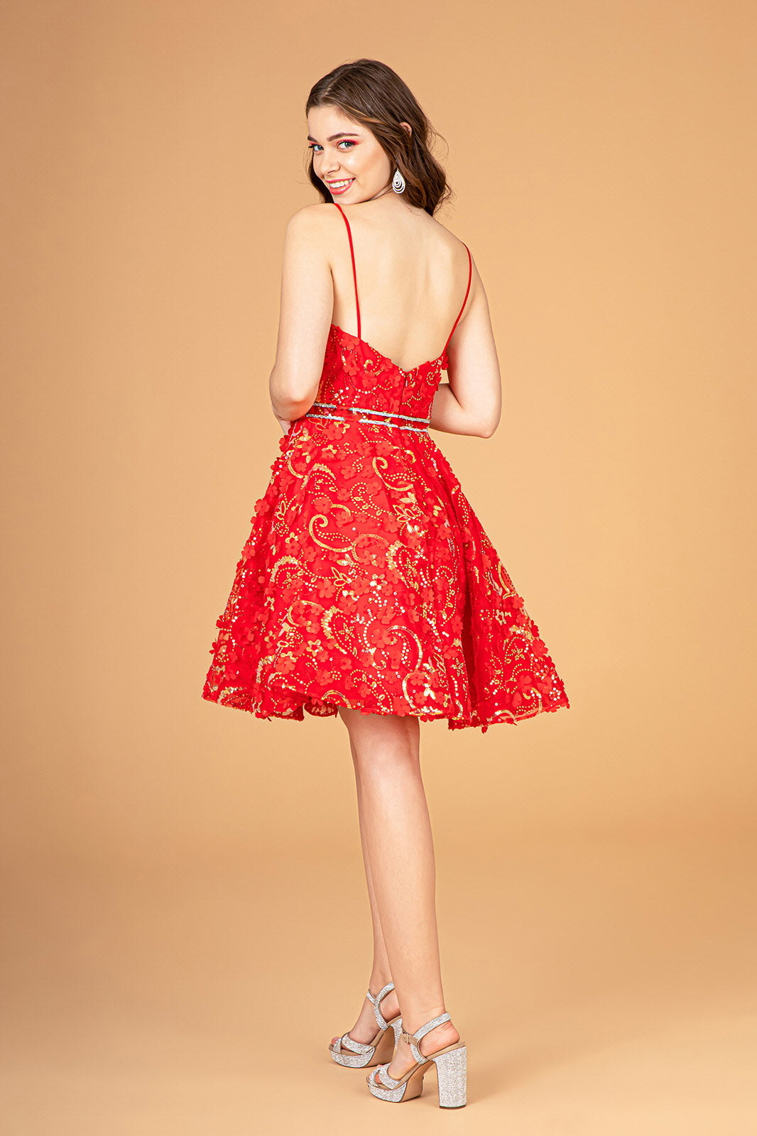 Charming Babydoll Homecoming Dress w/ 3D Flower Appliques & Short Flare Skirt GLGS3091