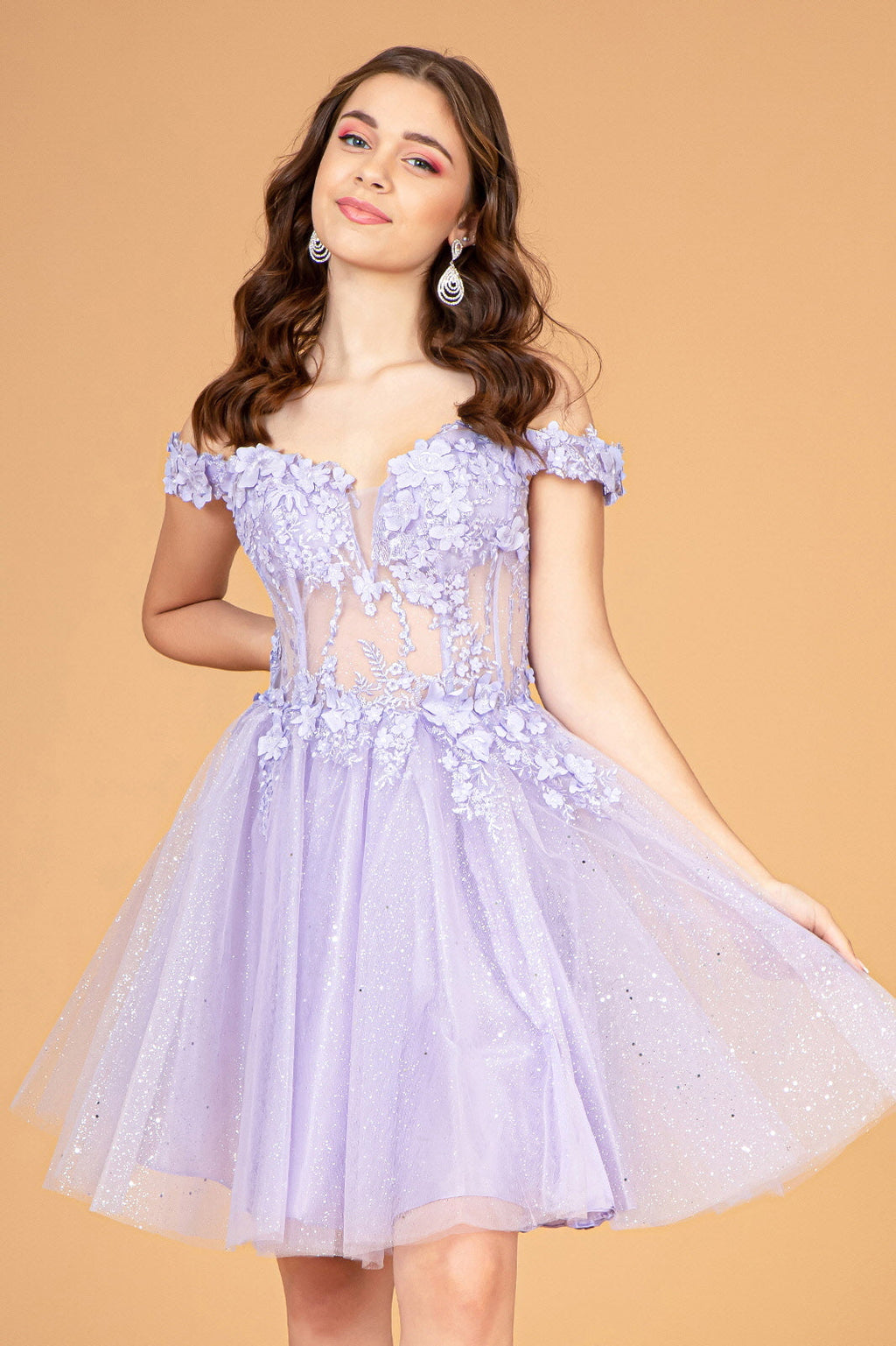 Illusion Sweetheart Mesh Babydoll w/ Sheer Bodice Short Homecoming Dress GLGS3096