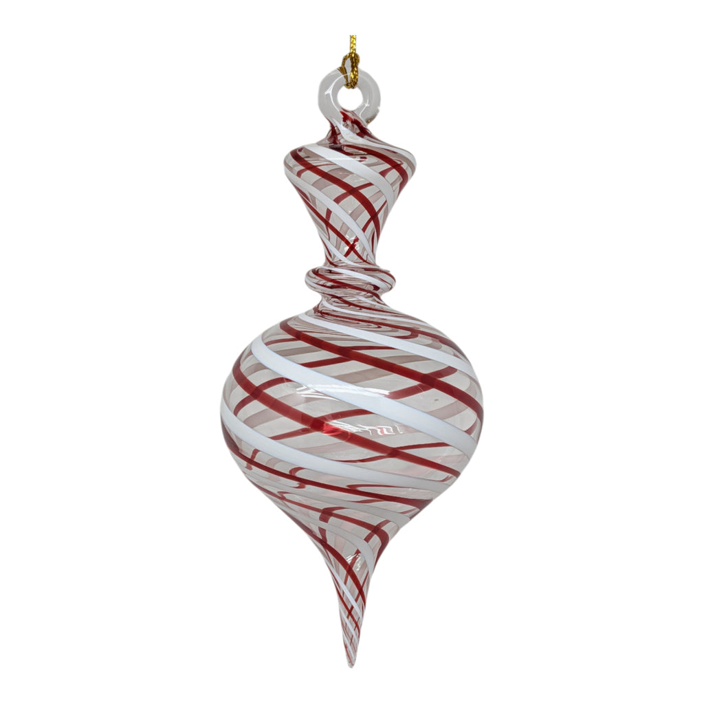 Red & White Swirl Finial Ornament