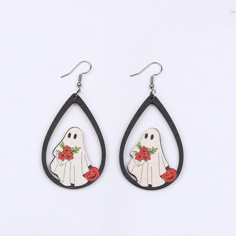 Halloween Element Drip Wood Dangle Earrings