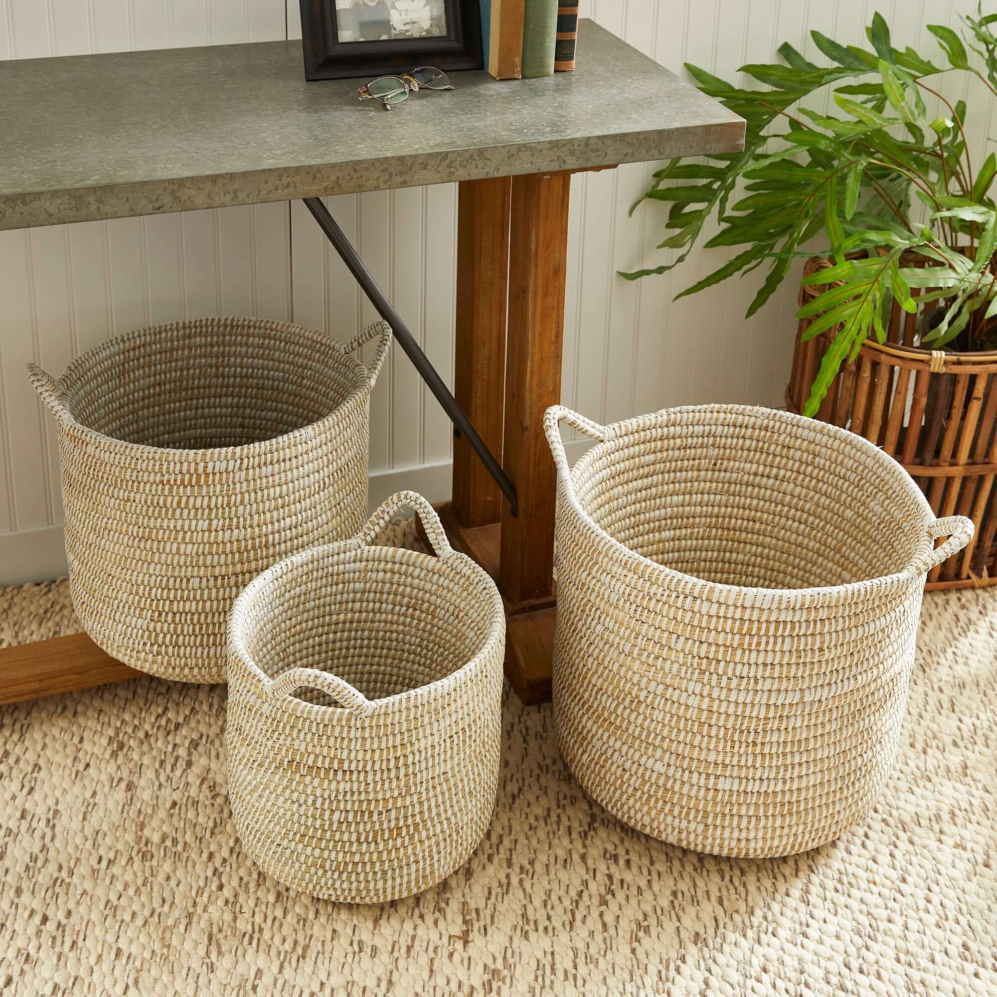 Handwoven Rivergrass Storage Baskets for Coastal Decor (Set of 3)