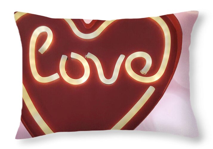 Heart-Shaped Love Neon Sign - Throw Pillow