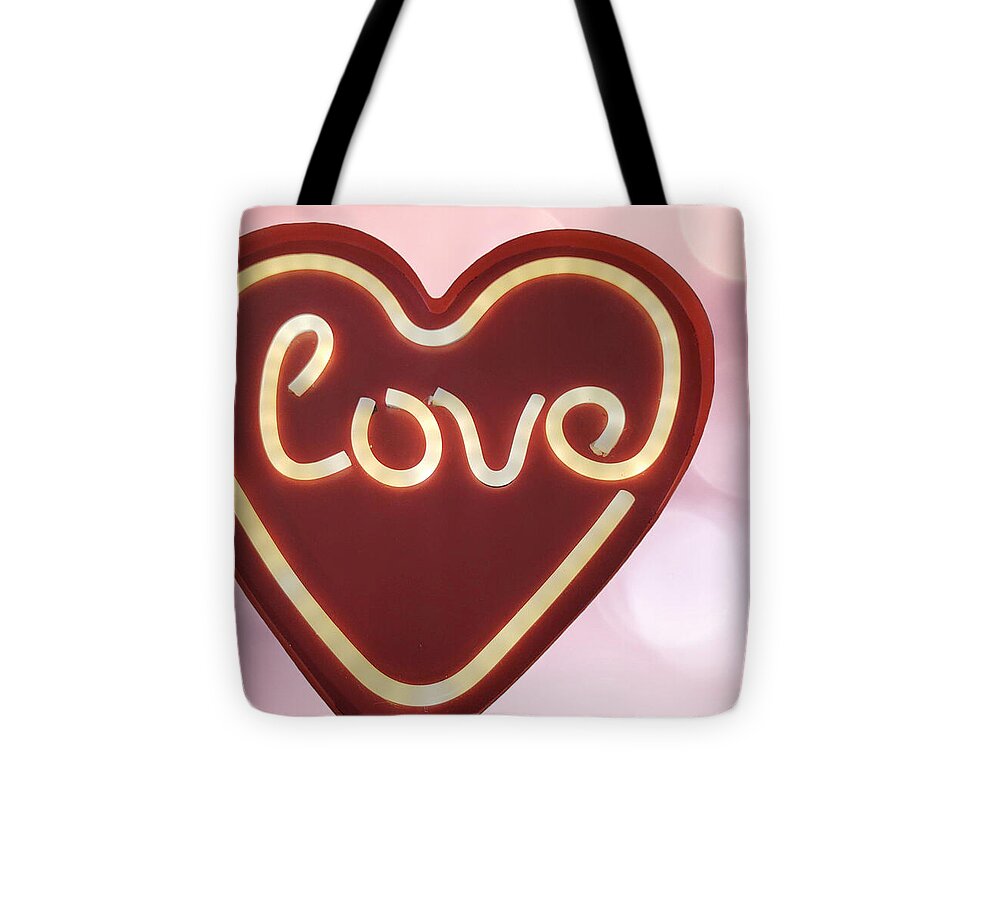 Heart-Shaped Love Neon Sign - Tote Bag