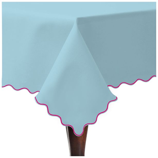 Scallop Embroidery Sateen Cotton Solid Table Cloth - Light Blue