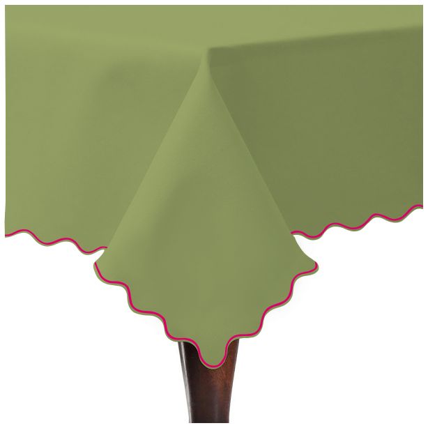 Scallop Embroidery Sateen Cotton Solid Table Cloth - Sage