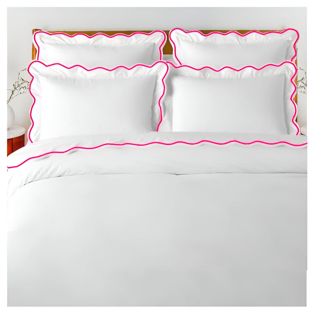 400TC Cotton Scallop Embroidery Sateen Solid Duvet Cover Set
