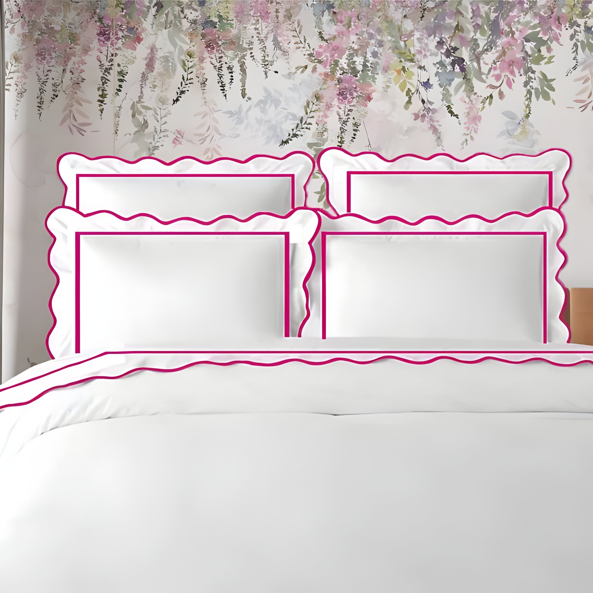 400TC Cotton Scallop Embroidery & Border Sateen Solid Duvet Cover Set