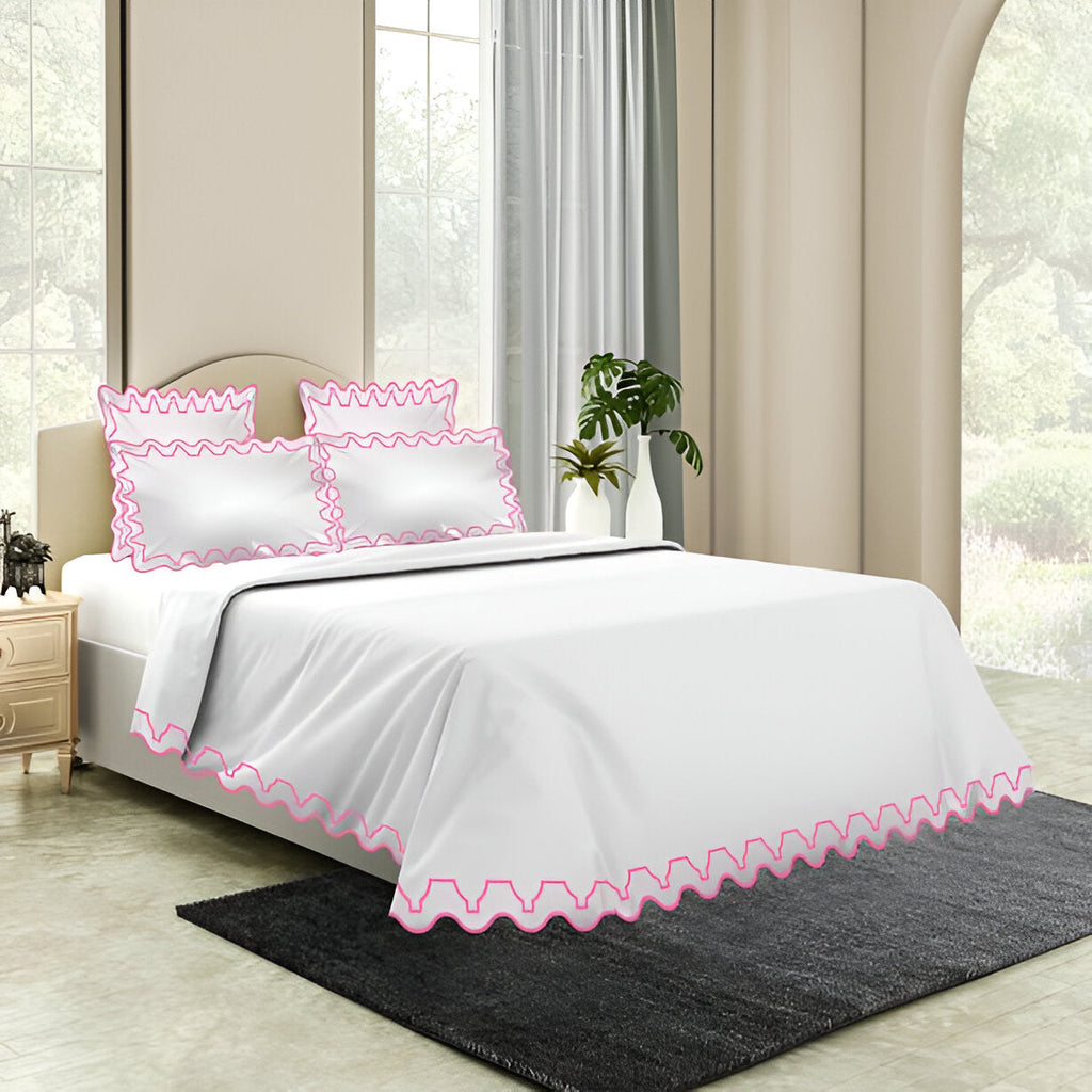 Imaginary Scallop 400TC Cotton Embroidery Sateen Solid Duvet Cover Set