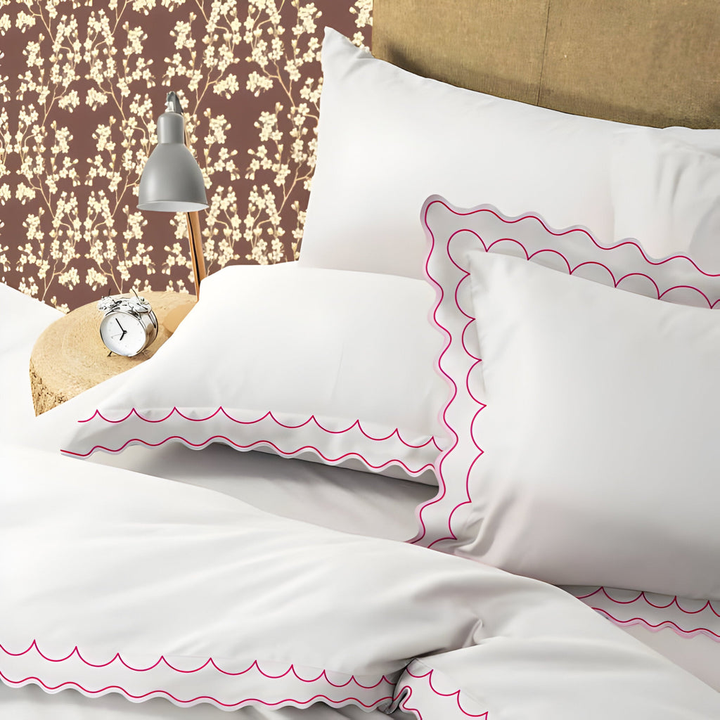 400TC Cotton Sateen Double Scallop Embroidery Duvet Cover Set