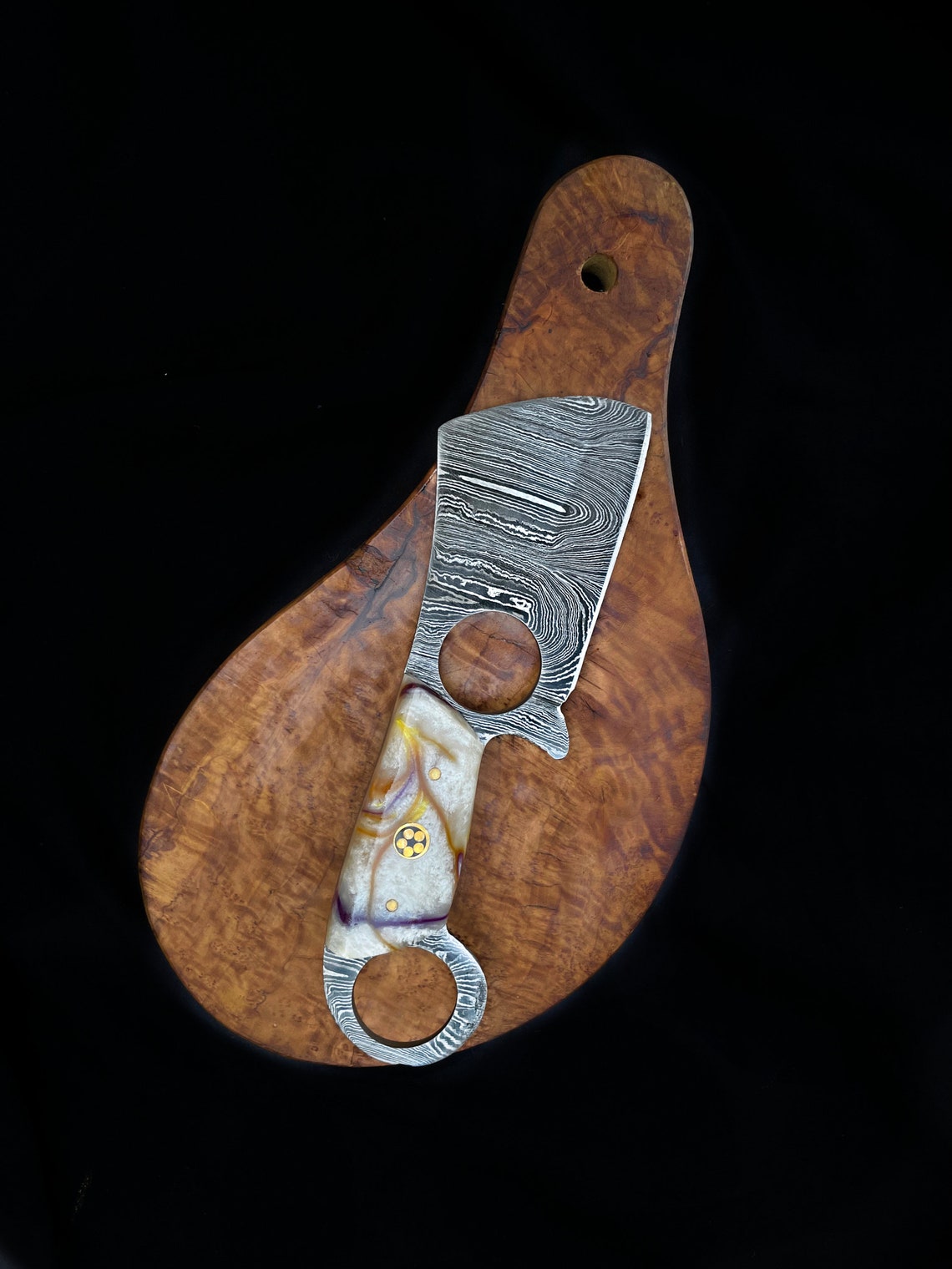 Custom Handmade Damascus Steel Mini Finger Hole Cleaver Knife
