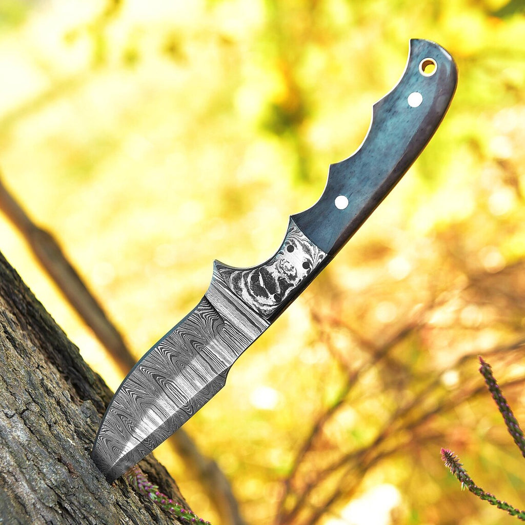 Custom Handmade Damascus Steel Good Skinning Knife with Colored Bone Handle, 8.25-inch