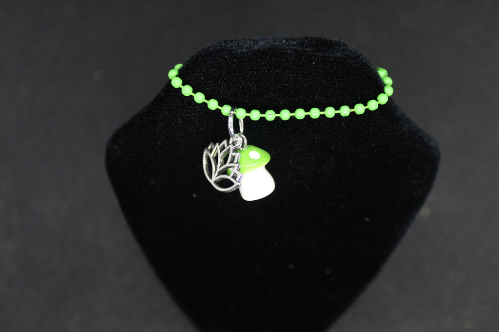 Green Mushroom Lotus Keychain Charm Zipper Pull Crystal Witch Witchy Jewelry Witchcraft Metaphysical