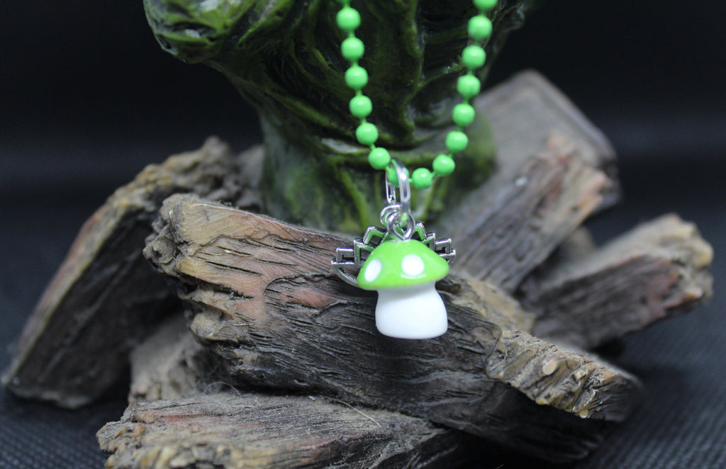 Green Mushroom Lotus Keychain Charm Zipper Pull Crystal Witch Witchy Jewelry Witchcraft Metaphysical